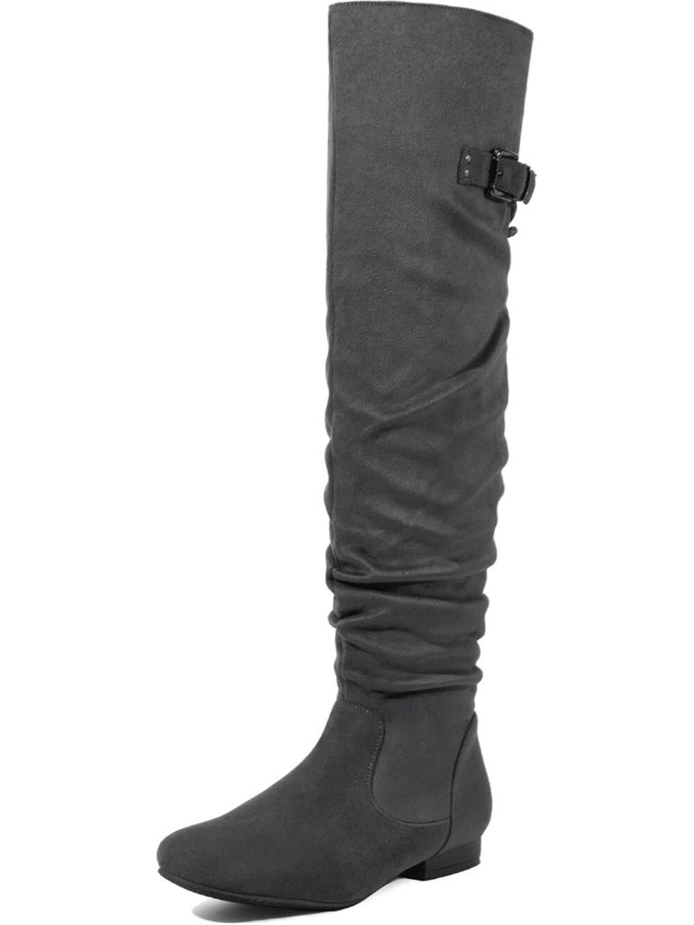 Women's Grey Flat Heel Pointed Toe Slouch Over The Knee Thigh High Boots